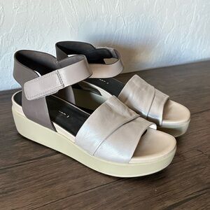 NakedFeet Koda Platform Sandal‎ Leather 9M Ecru Otter Cream Neutral Ankle Strap